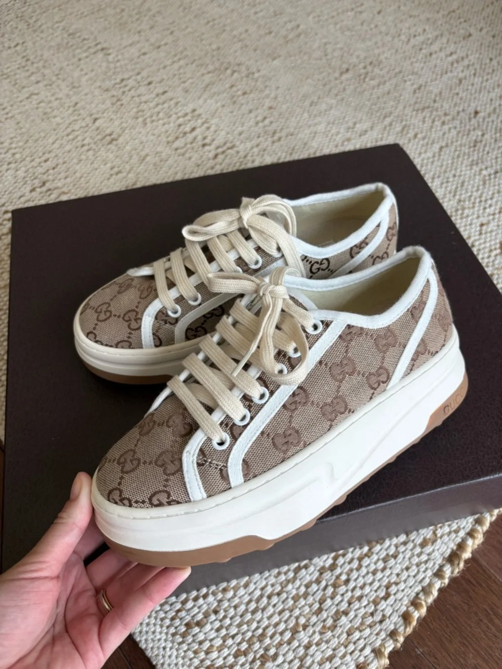 GUCCI GG Canvas Low-Top Platform Sneakers Women’s US 7.5 Tennis Track Style - Picture 8 of 13